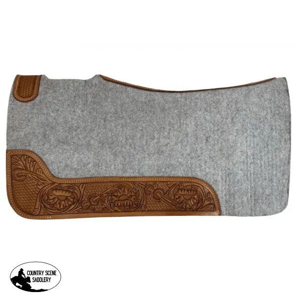 30" x 32" Contoured Felt Saddle Pad with Tooled Top Grain Wear Leathers