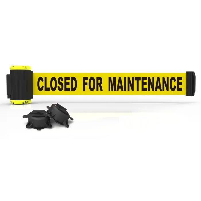 Banner Stakes MH7006 7' Magnetic Wall Mount Barrier, Closed for Maintenance, Yellow, 1 Each