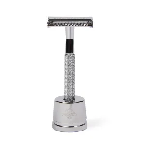 Butterfly Double Edge Safety Razor & Stand - Silver