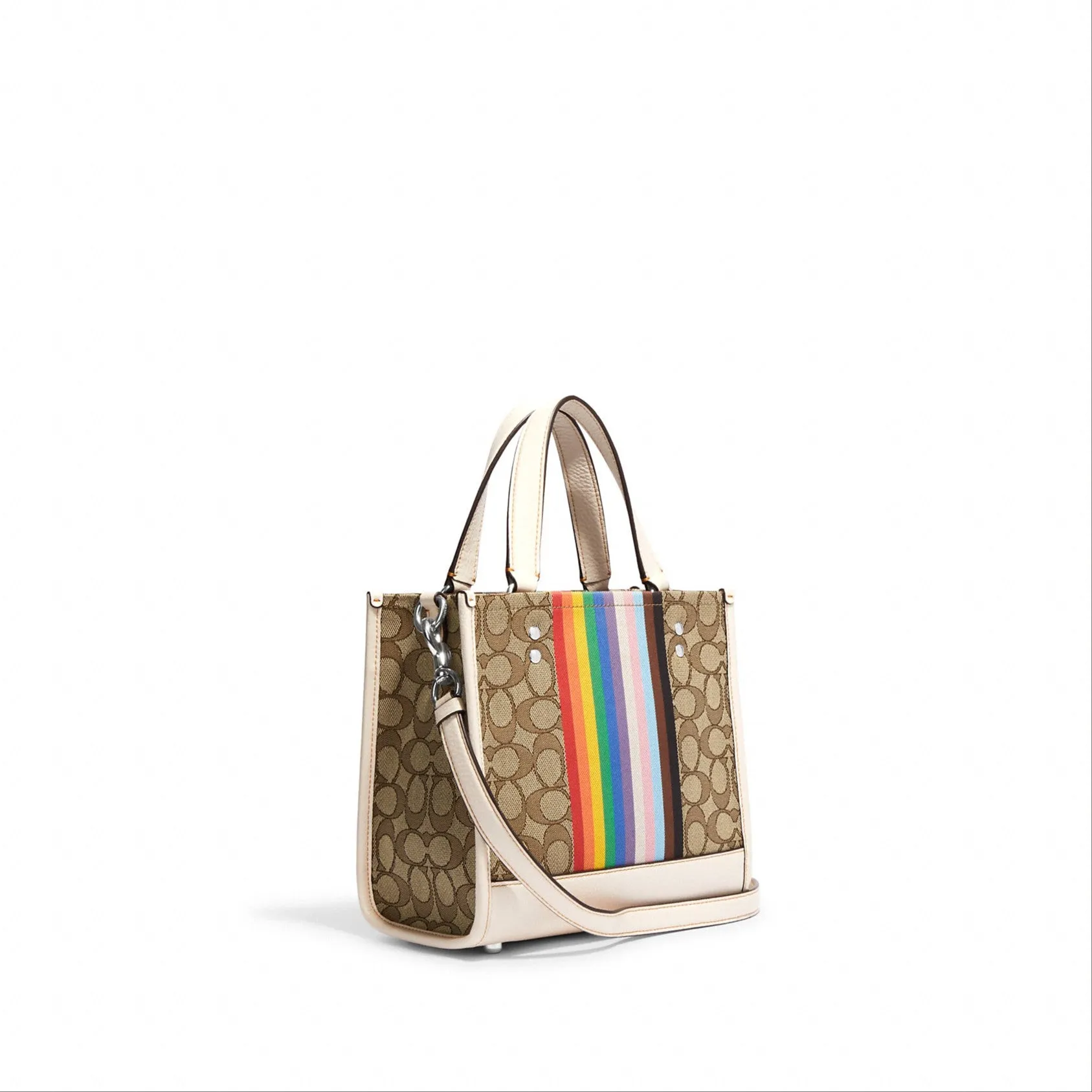 Coach Dempsey Tote 22 In Signature Jacquard With Rainbow Stripe And Coach Patch