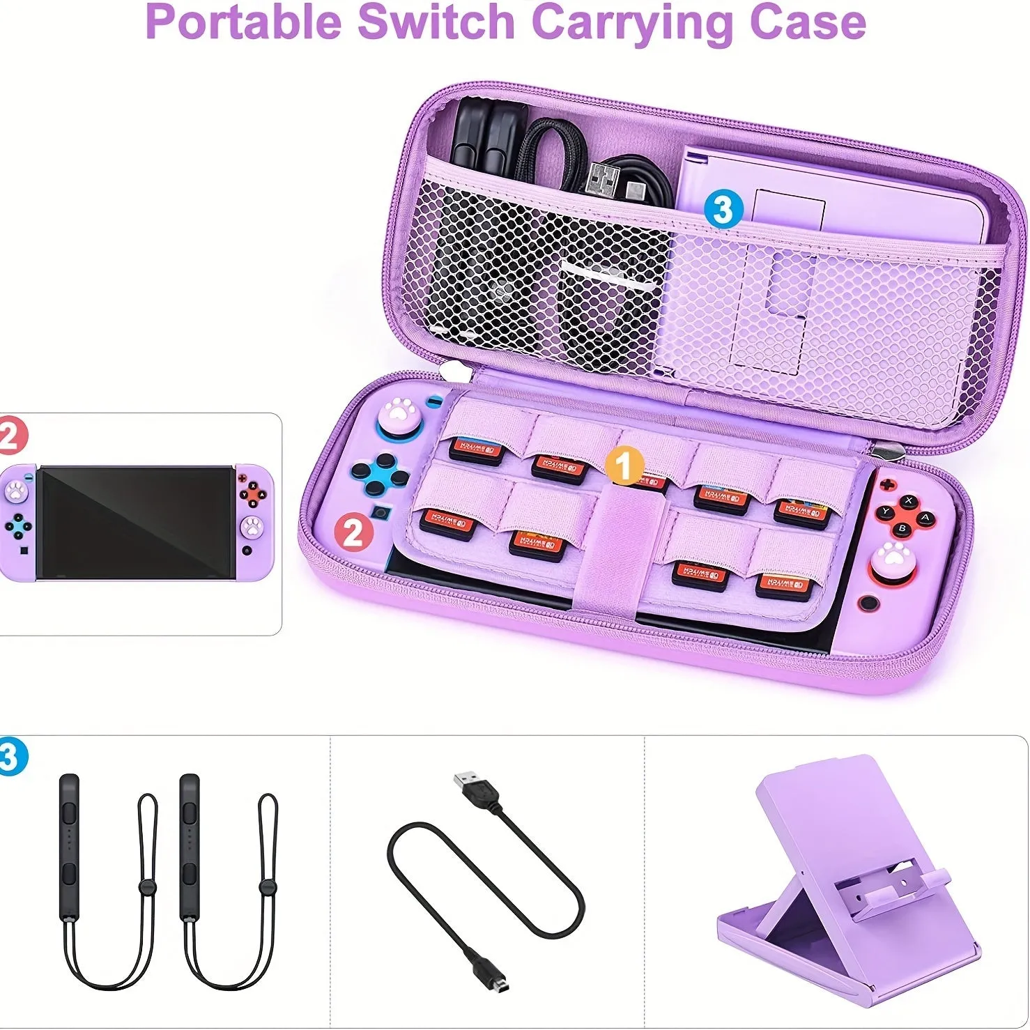 Complete 15-in-1 Purple Switch Accessories Kit for Non-OLED/Lite Models