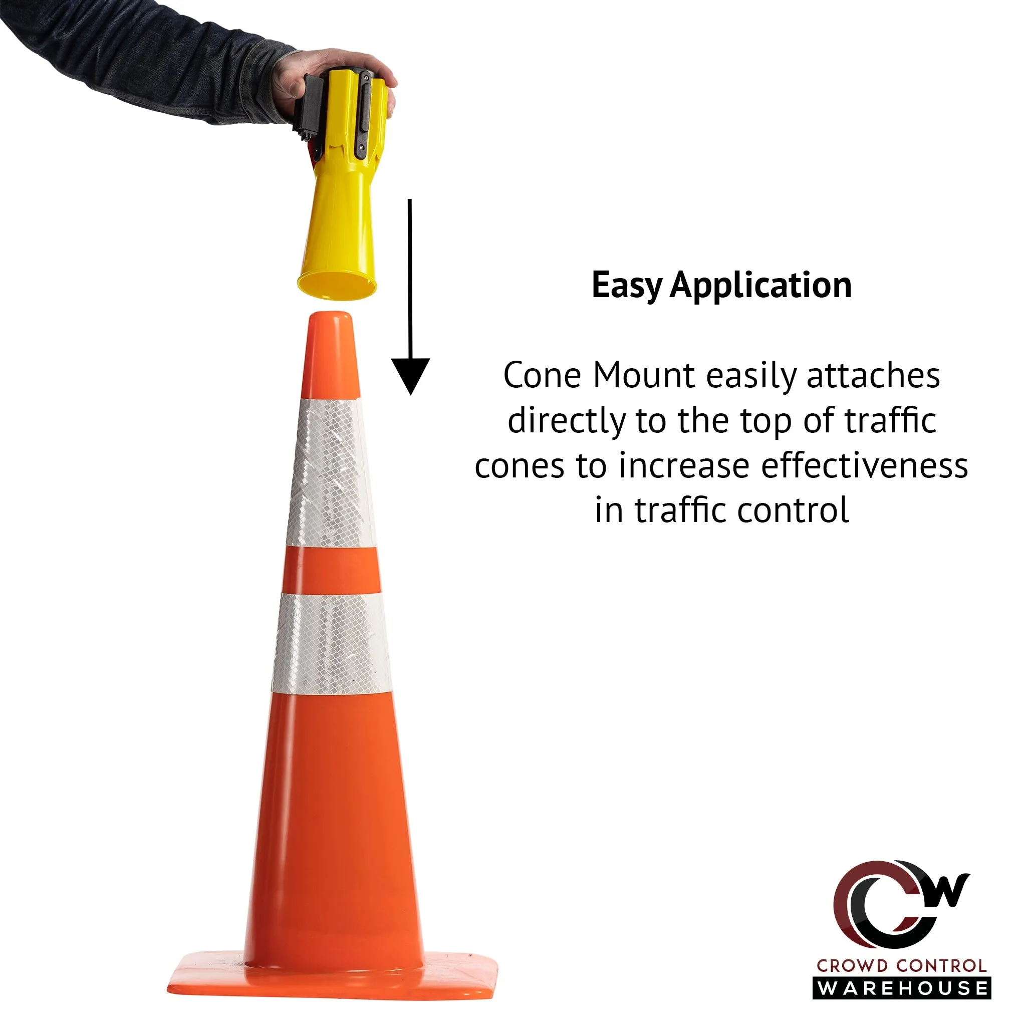 Cone-Mounted Retractable Belt Barrier, 9 Ft. - Trafford Industrial