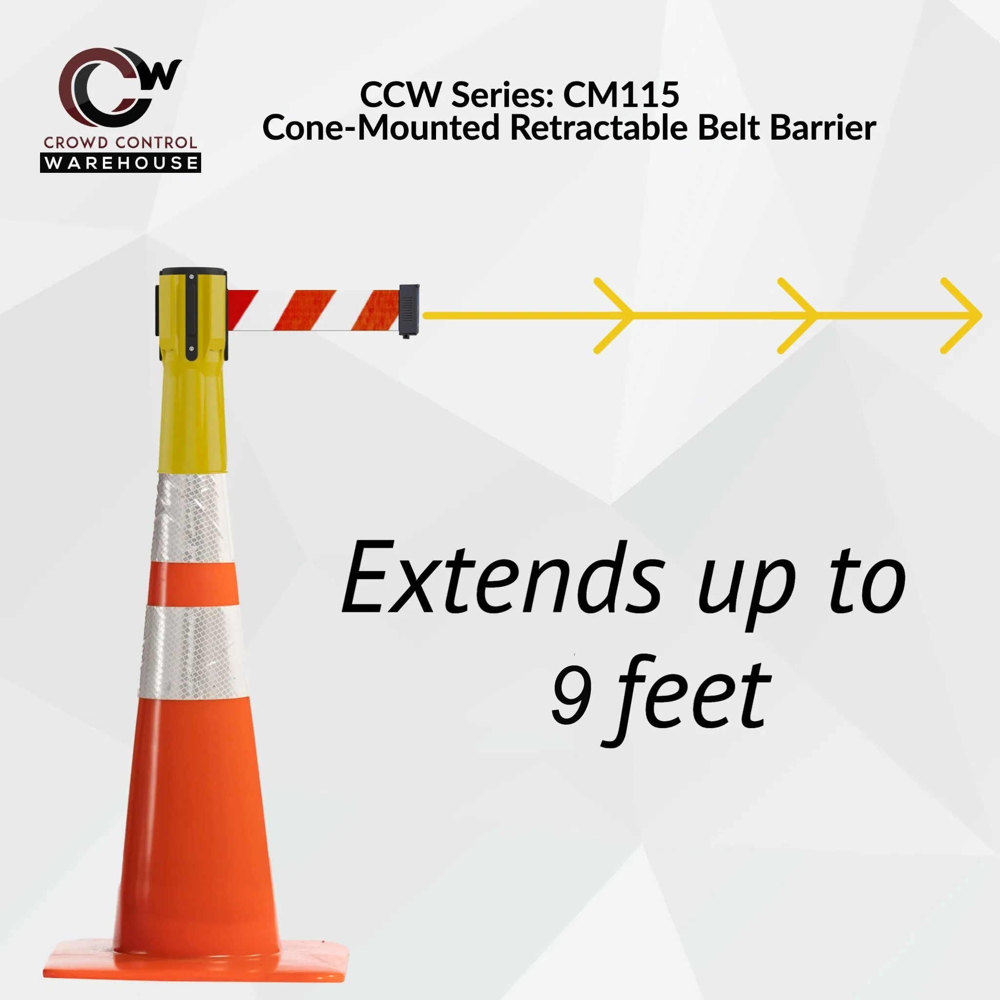 Cone-Mounted Retractable Belt Barrier, 9 Ft. - Trafford Industrial