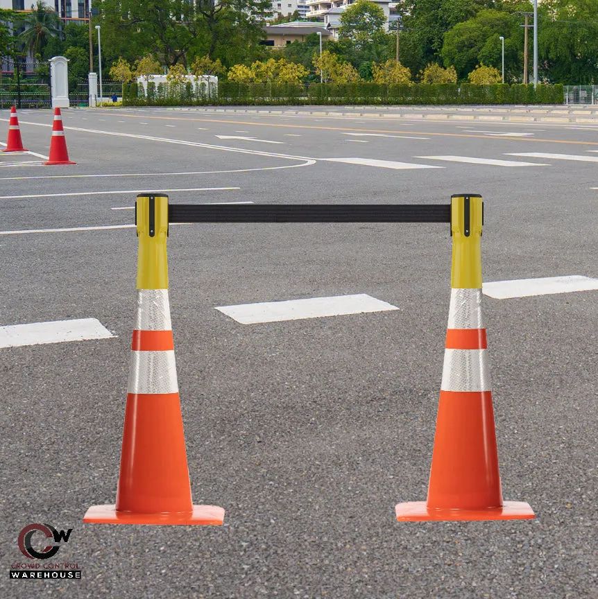 Cone-Mounted Retractable Belt Barrier, 9 Ft. - Trafford Industrial