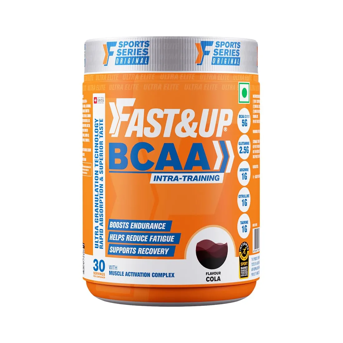 Fast&Up BCAA Advanced - 450 Gms, 30 Servings, (Cola Flavour) Informed Sport Certified BCAA that helps in Muscle Recovery & Endurance, BCAA (2:1:1)   Muscle Activators   Electrolytes