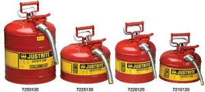 Justrite 2 Gallon Red AccuFlow Safety Can With 9" Metal Hose For Use With Flammable Liquids