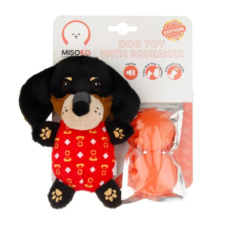 Misoko Limited Edition Dachshund Squeaky Plush Dog Toy Soft For Small Breed Dogs And Puppies