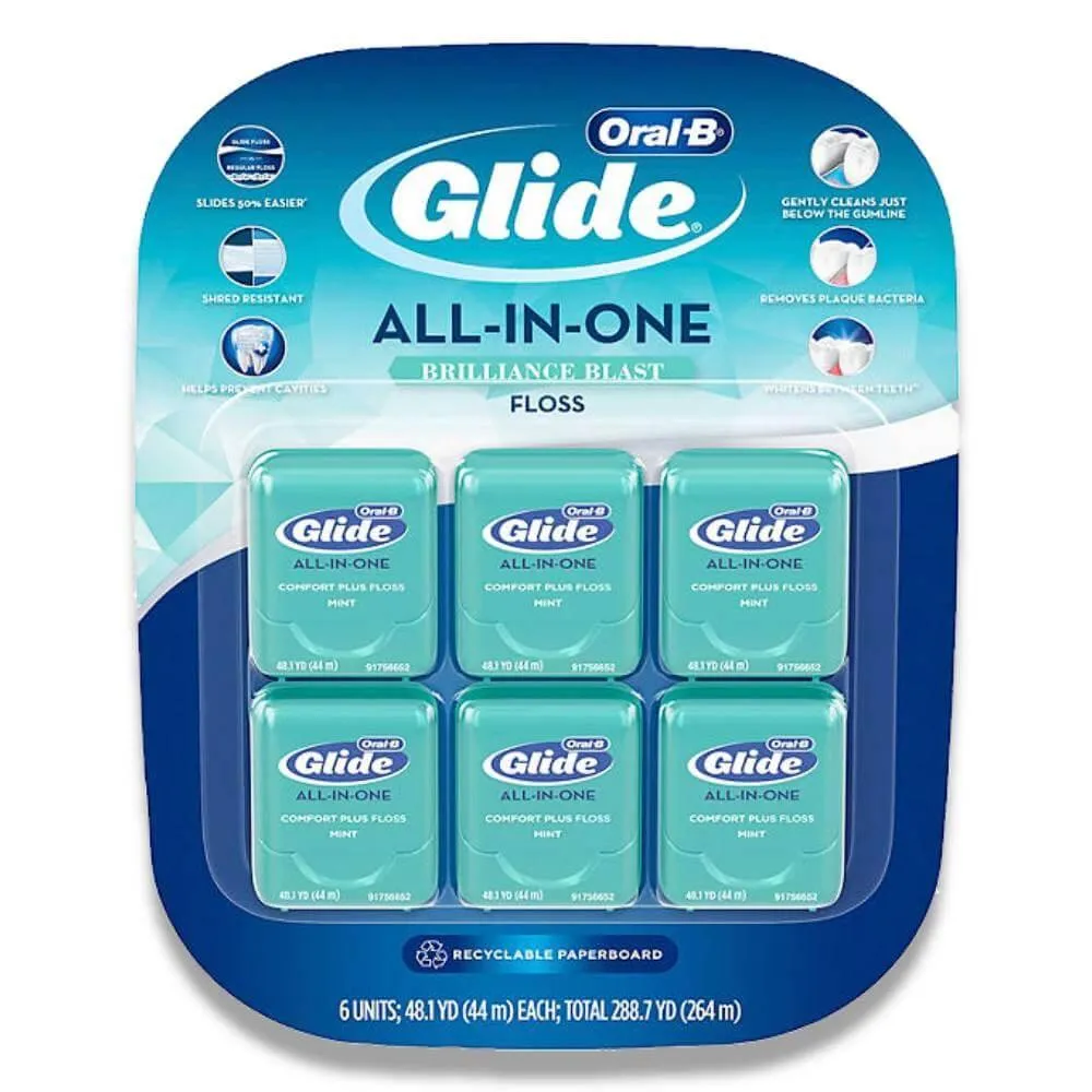 Oral-B Glide All-in-One Dental Floss, Brilliance Blast - 44 m - 6 pack