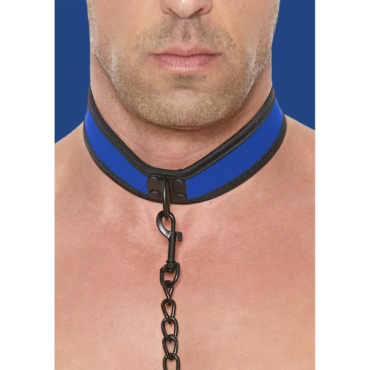 Ouch Puppy Play Neoprene Collar With Leash Black Blue