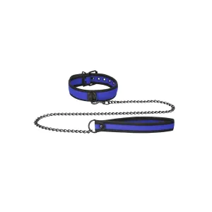 Ouch Puppy Play Neoprene Collar With Leash Black Blue