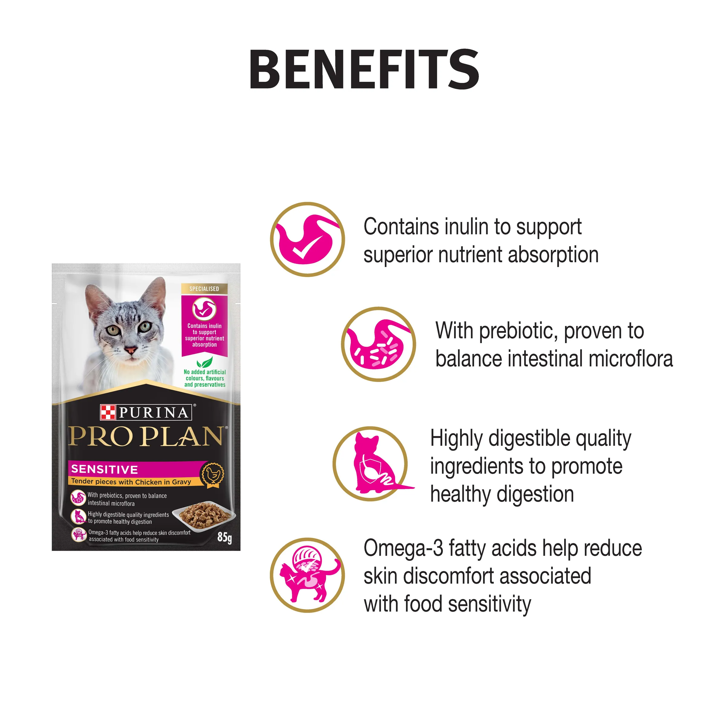 Pro Plan Sensitive Skin Chicken Adult Wet Cat Food Pouches 85g x 12