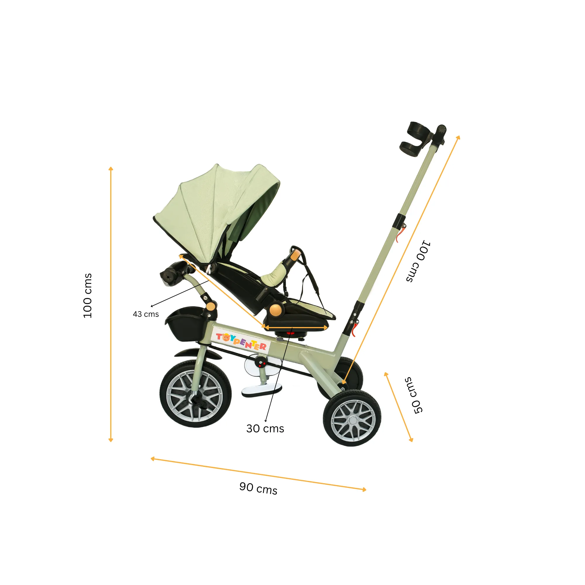 TOYPENTER 3 in 1 Baby Stroller/Kids Tricycle with Removable Canopy, Parental Adjust Push Handle Attached Bottle Holder for Kids | Boys | Girls Age 0 Months - 5 Years