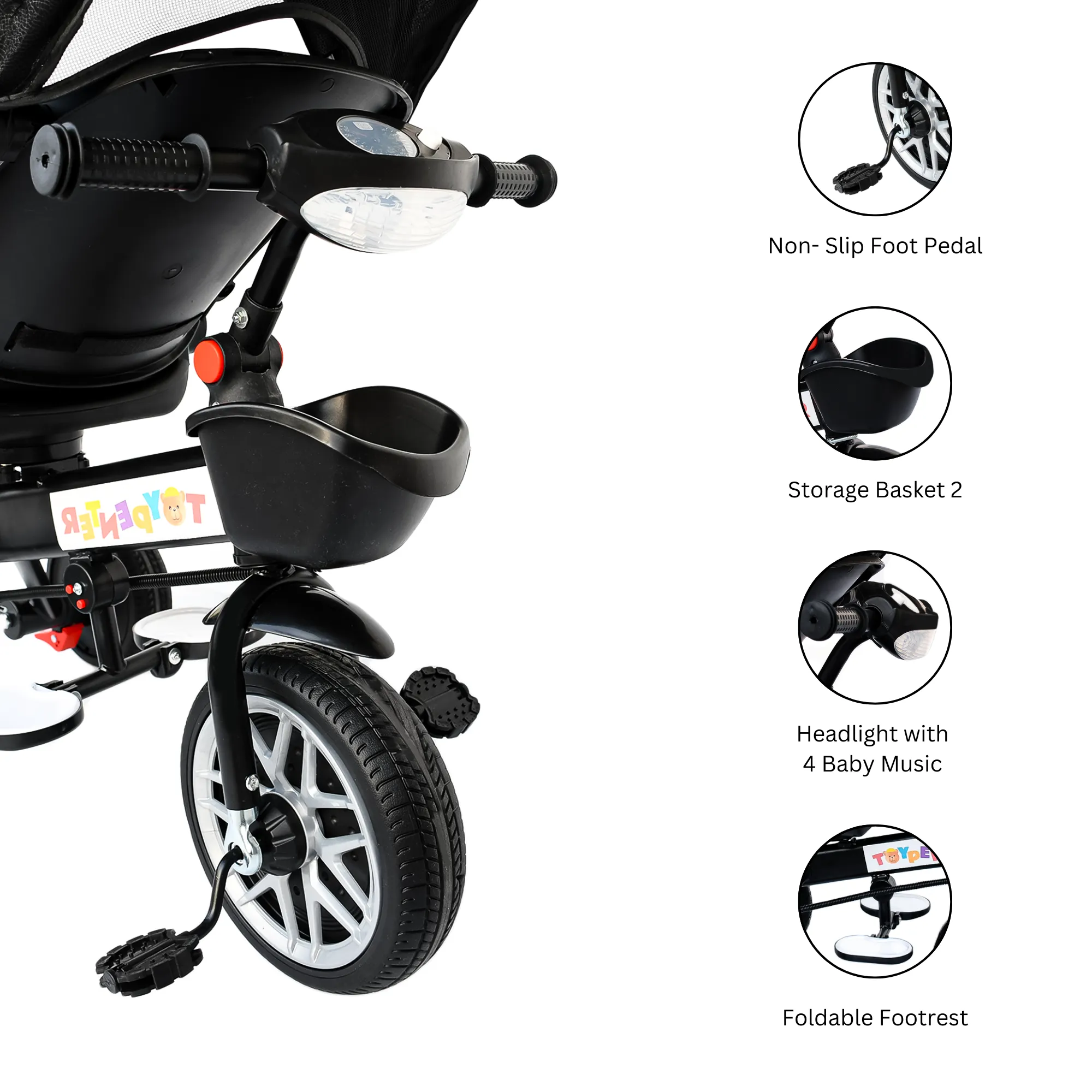 TOYPENTER 3 in 1 Baby Stroller/Kids Tricycle with Removable Canopy, Parental Adjust Push Handle Attached Bottle Holder for Kids | Boys | Girls Age 0 Months - 5 Years