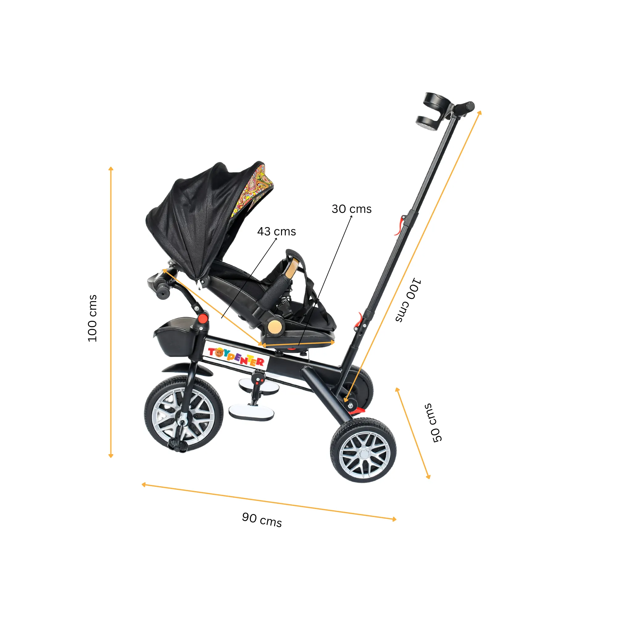 TOYPENTER 3 in 1 Baby Stroller/Kids Tricycle with Removable Canopy, Parental Adjust Push Handle Attached Bottle Holder for Kids | Boys | Girls Age 0 Months - 5 Years