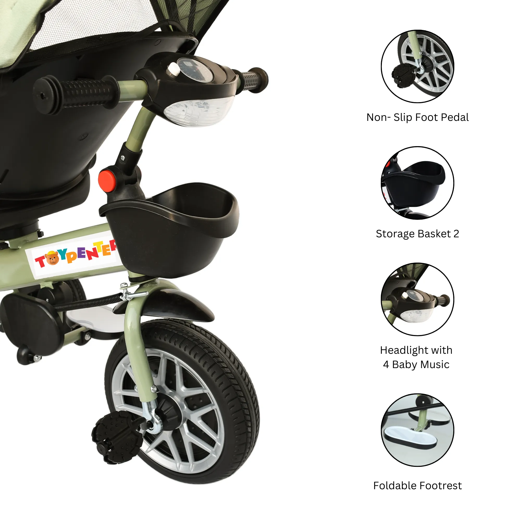 TOYPENTER 3 in 1 Baby Stroller/Kids Tricycle with Removable Canopy, Parental Adjust Push Handle Attached Bottle Holder for Kids | Boys | Girls Age 0 Months - 5 Years