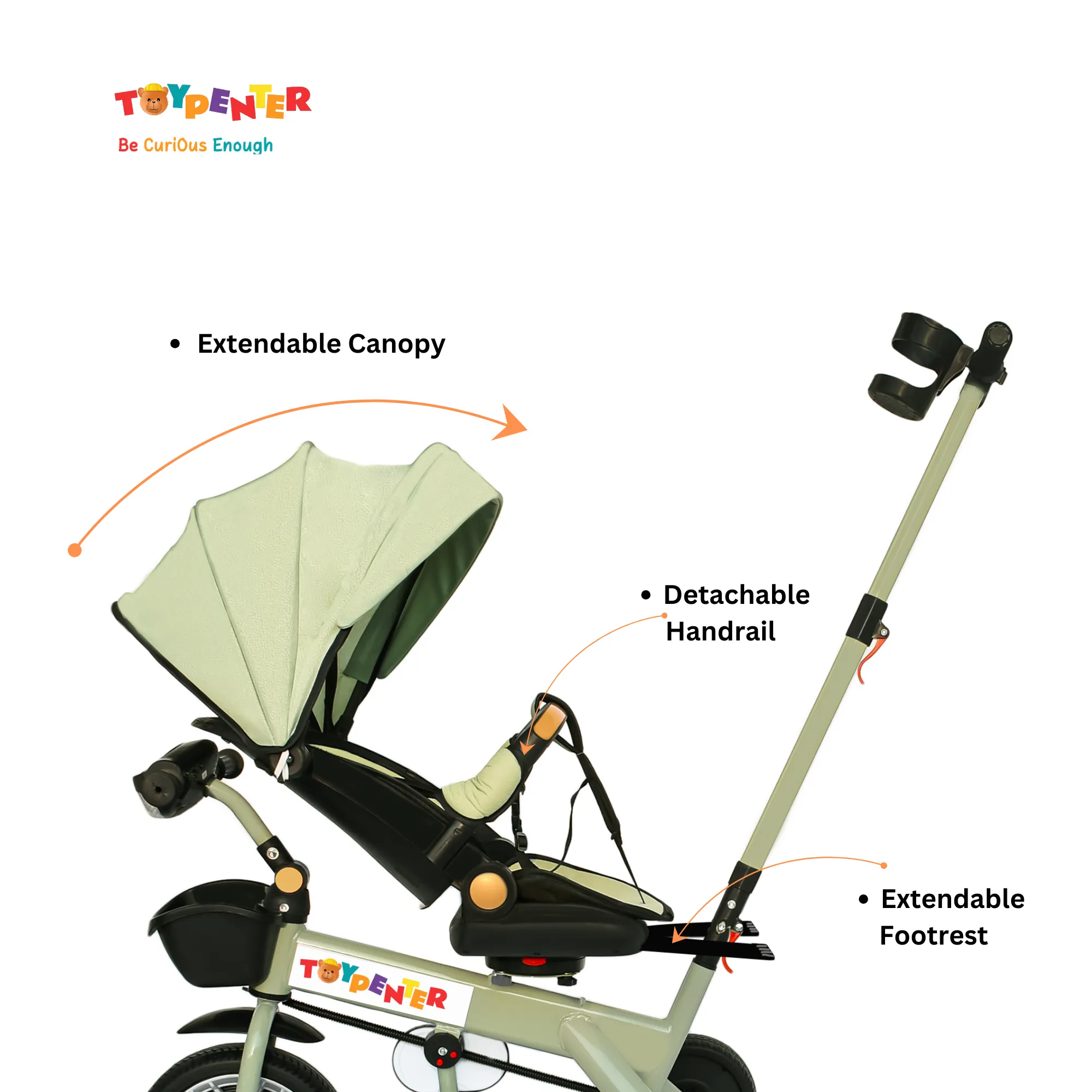 TOYPENTER 3 in 1 Baby Stroller/Kids Tricycle with Removable Canopy, Parental Adjust Push Handle Attached Bottle Holder for Kids | Boys | Girls Age 0 Months - 5 Years