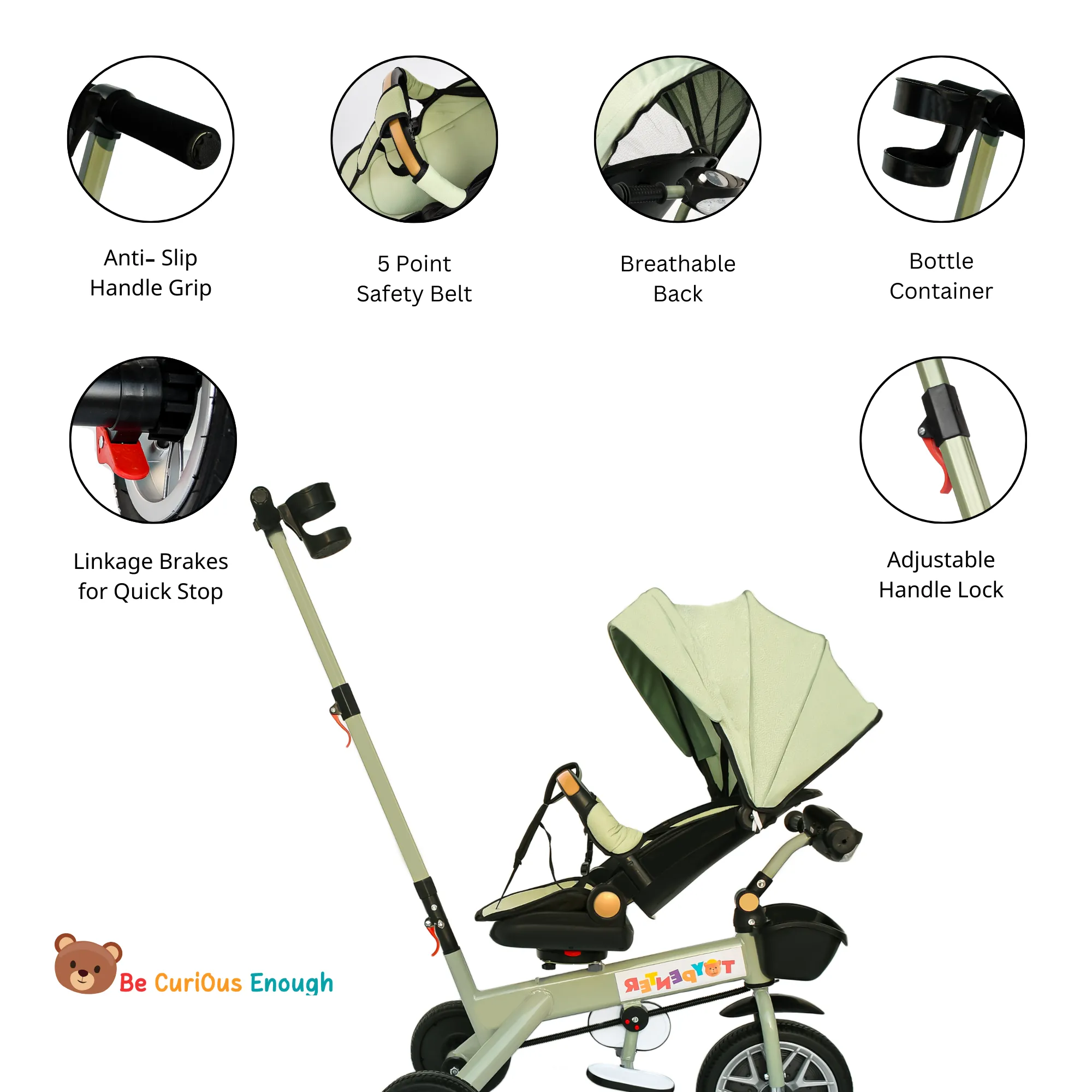 TOYPENTER 3 in 1 Baby Stroller/Kids Tricycle with Removable Canopy, Parental Adjust Push Handle Attached Bottle Holder for Kids | Boys | Girls Age 0 Months - 5 Years